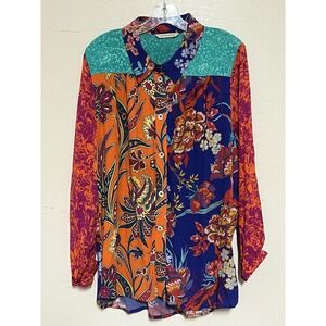Soft Surroundings Hermosa Mixed Print Floral Embroidered Tunic Top Blouse PXL